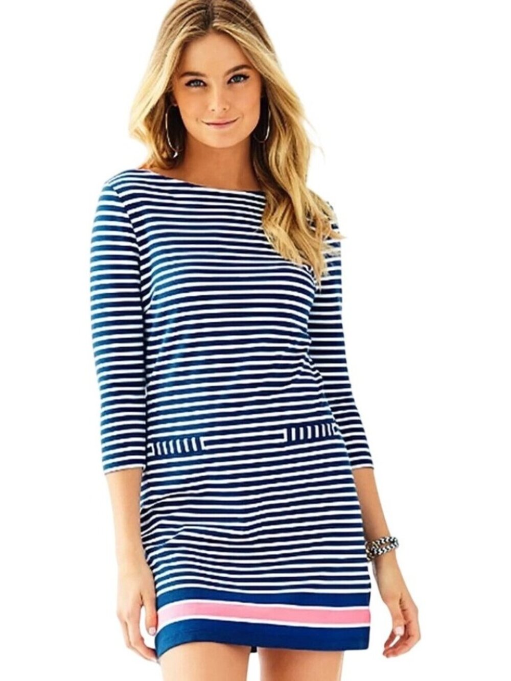 Lilly Pulitzer Size S Irina Guava Melon Garden Stripe Shift Dress French Terry